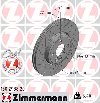 Zimmermann Coat Z Cross-Drilled & Slotted Front Brake Disc (1) for MINI  Cooper S  (294 x 22 mm)  34 11 6 858 652  150 2938 20